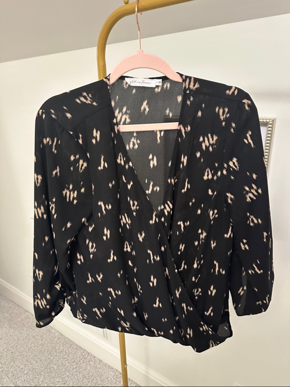 All in Favor Black with Blush Abstract Surplice Blouse